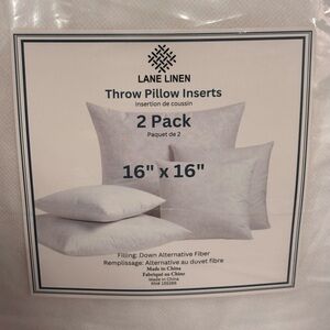 🌸 NWT LANE LINEN Throw Pillow Inserts 16" x 16" Square Cushions 2 Pack